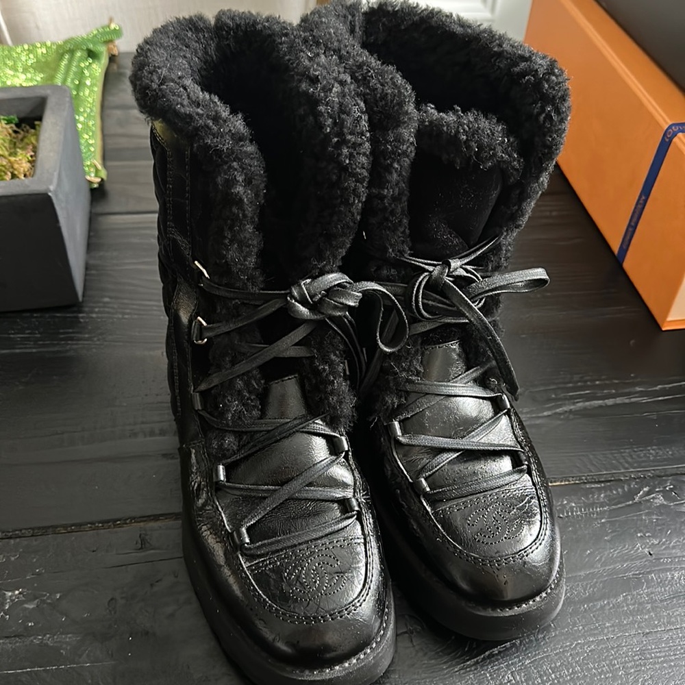 Chanel lace up winter boots